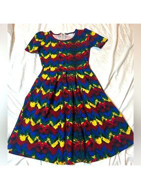 Lularoe Amelia Dress Tribal Multicolor zipper Back Women's XXS